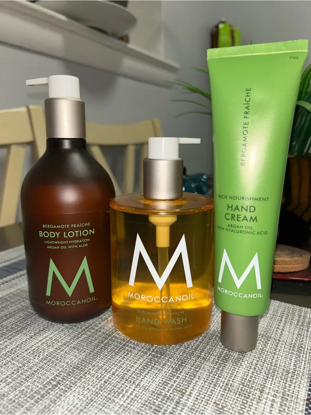 Moroccanoil Bergamote Fraîche Hand Care Trio body lotion, hand wash, hand cream